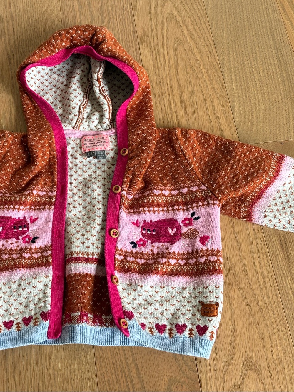 Souris Mini – Cardigan à capuchon tricoté 9-12 mois